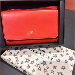 COACH Wallet- Genuine Leather - Deep Coral - Short Removable Strap- New